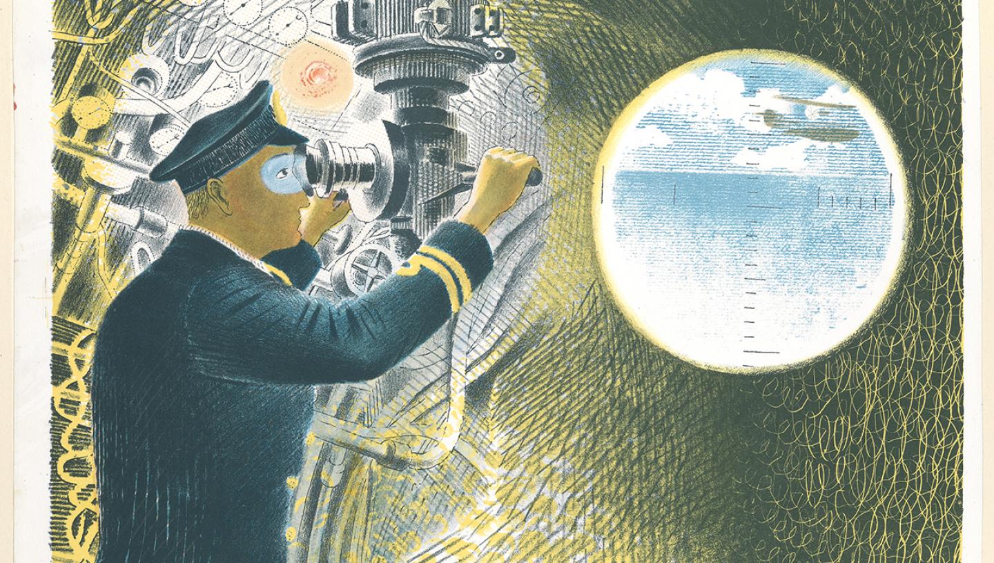 Officer looking through a periscope by Eric Ravilious