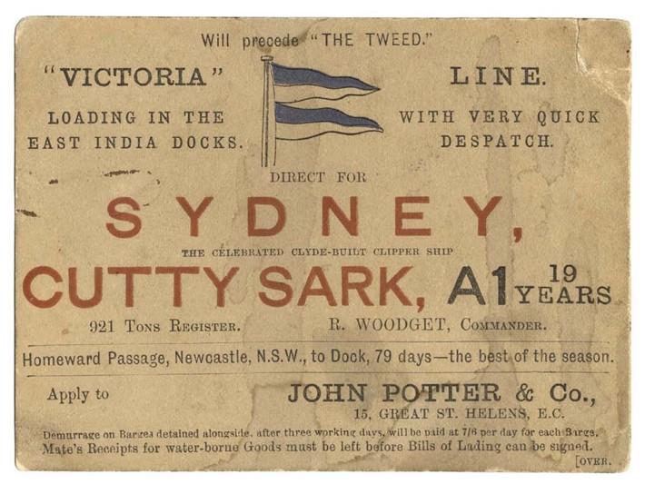 Advert for sailors to sail from Sydney on Cutty Sark