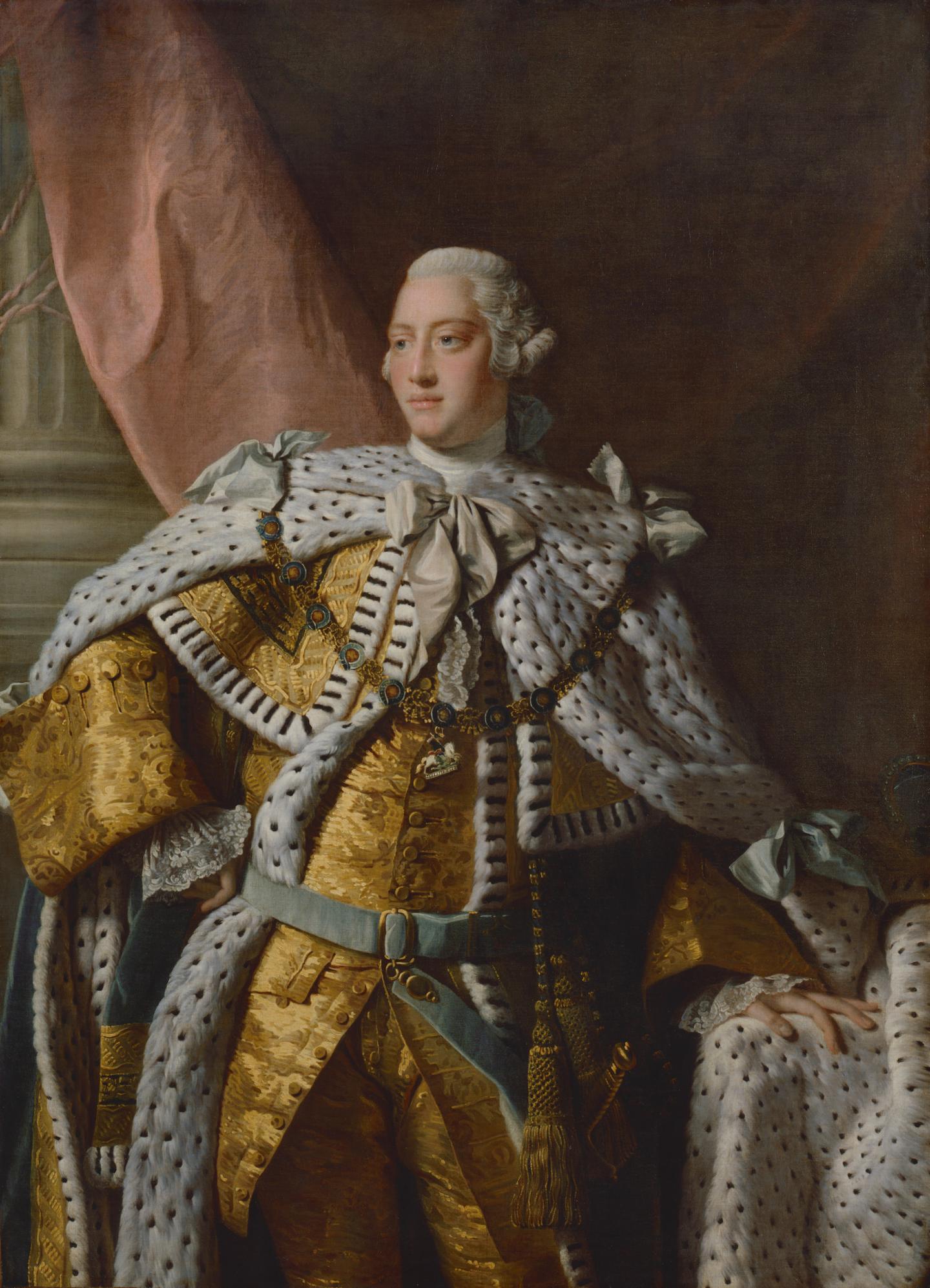 George III stands wearing gold coronation robes
