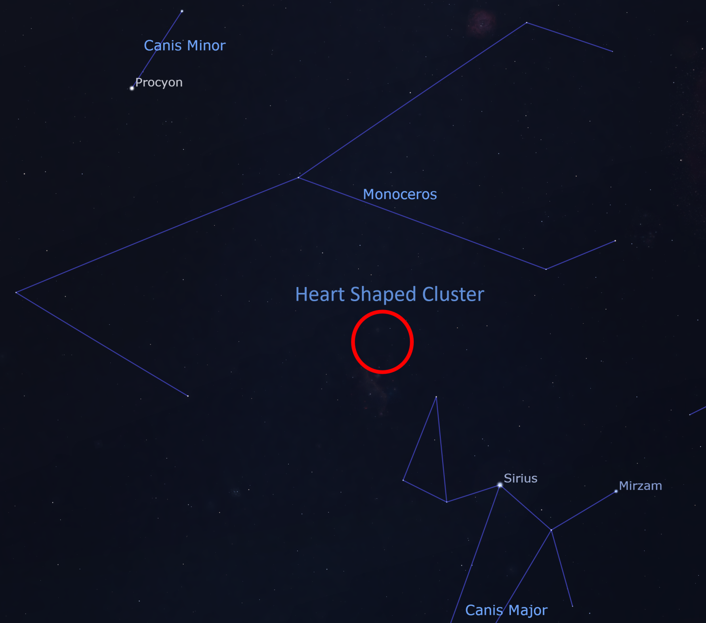 Heart Shaped Cluster in between Monoceros and Canis Major