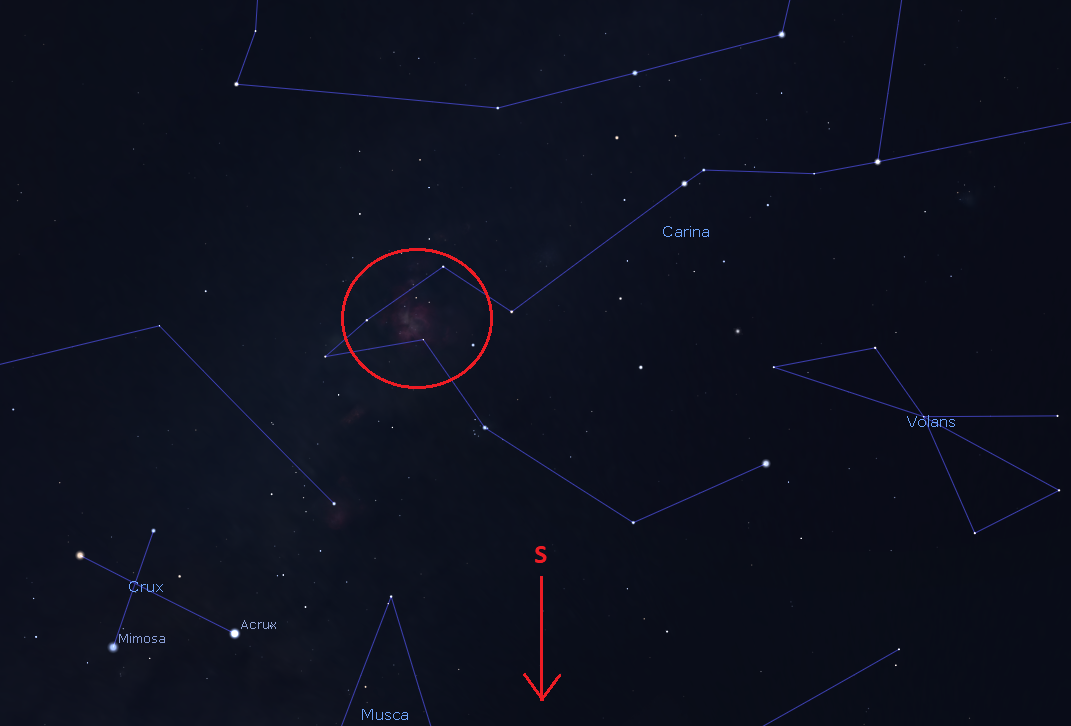 A diagram showing the position of Carina nebula in the constellation Carina