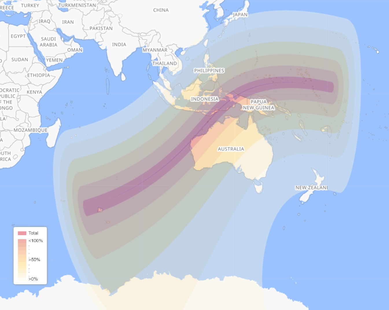 A map showing the visibility of April 2023 solar eclipse