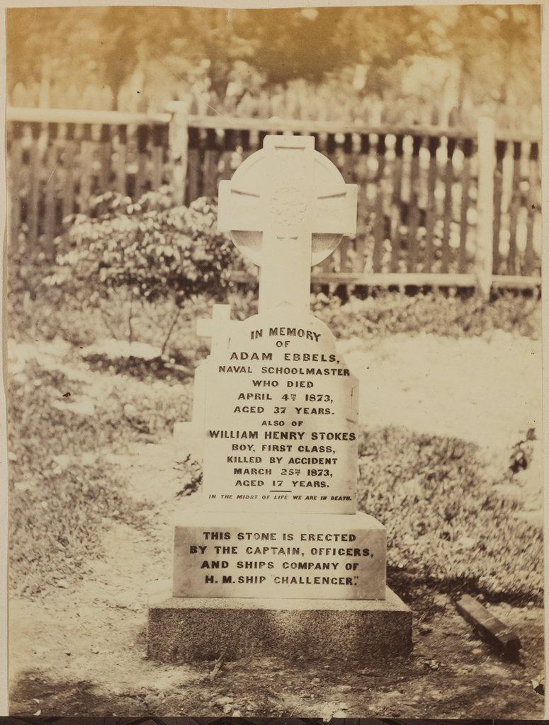 Old photograph of the headstone memorial to William Stokes