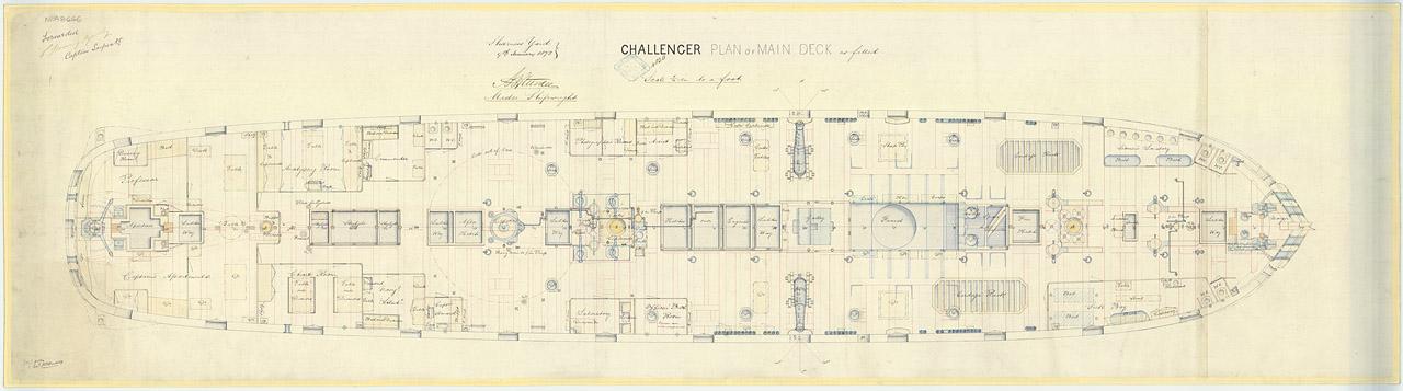 Main deck plan of Challenger, showing various compartments
