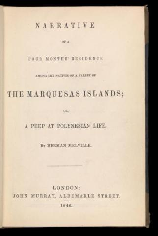 Title page from Herman Melville's A narrative of a four month's residence among the natives of a valley of the Marquesas Islands (1846). Repro ID: F9444-003.