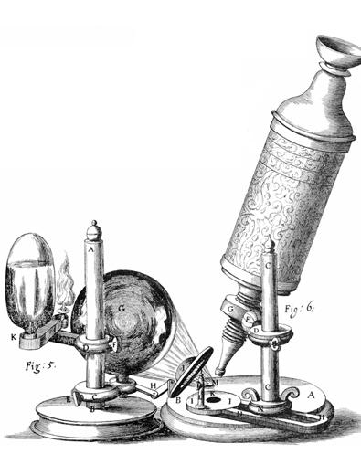 Drawing of Robert Hooke's microscope