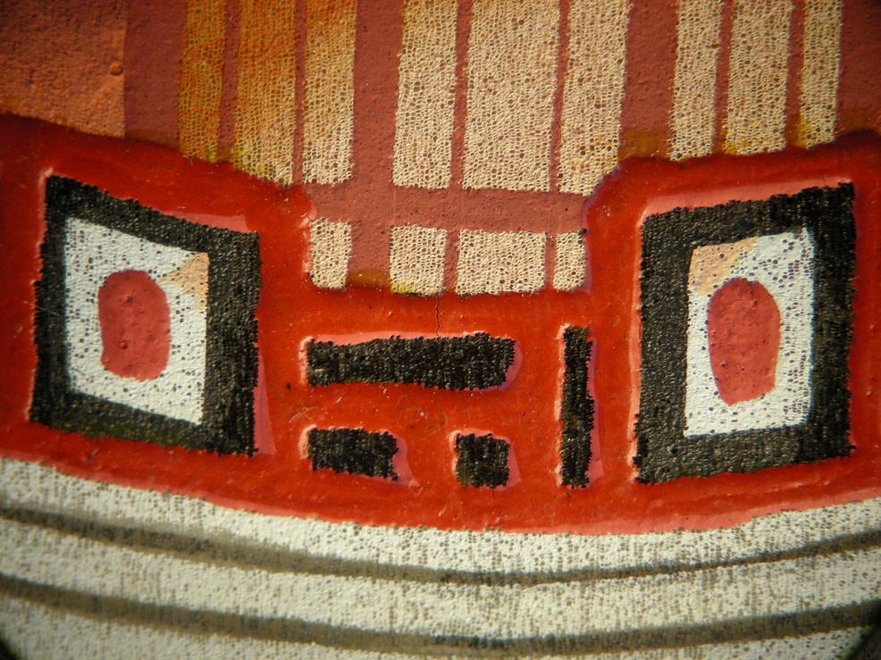 Chinese pith paintings - Another detail of the raised outline effects in vivid red
