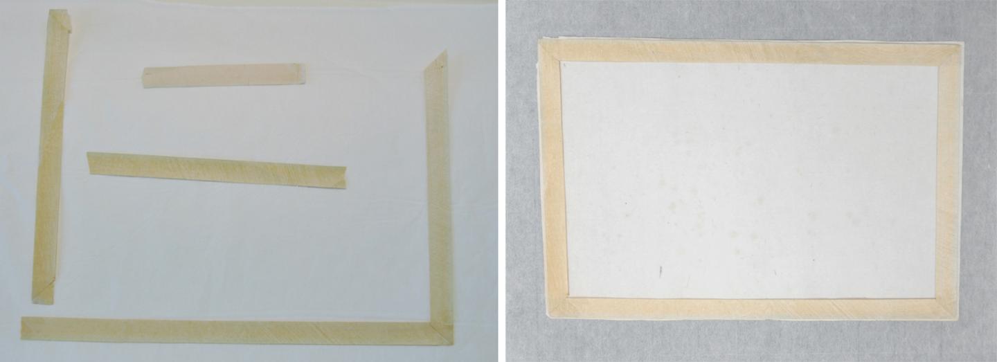 Chinese pith paintings - Silk ribbons before and after treatment