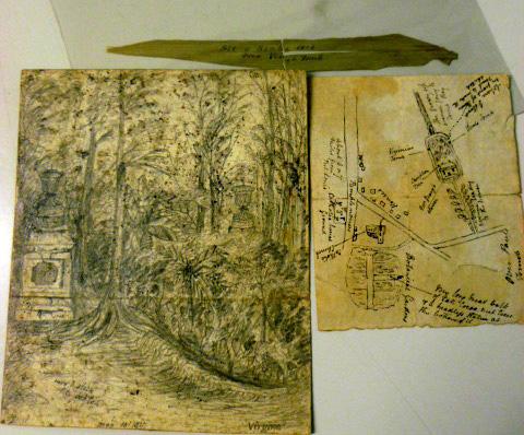 A detailed sketch of Virginia's Tomb, map and leaf from above the tomb by Robert Gale