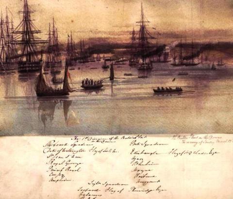 The Baltic Fleet, from Francis Meynell's logbook, 1853–55. MSS ref: MEY/1. 