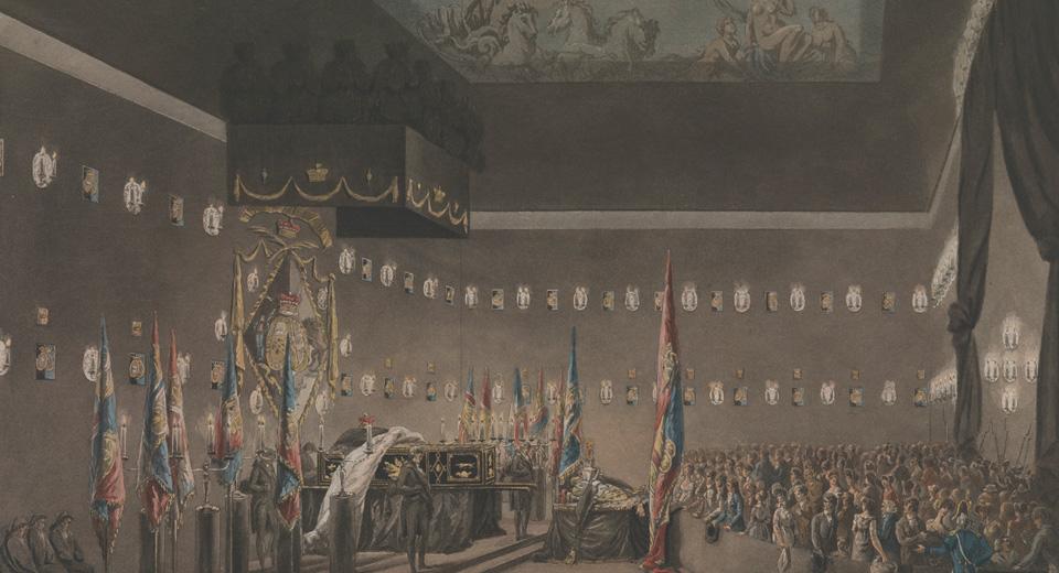 Nelson lying in state at the Painted Hall in Greenwich