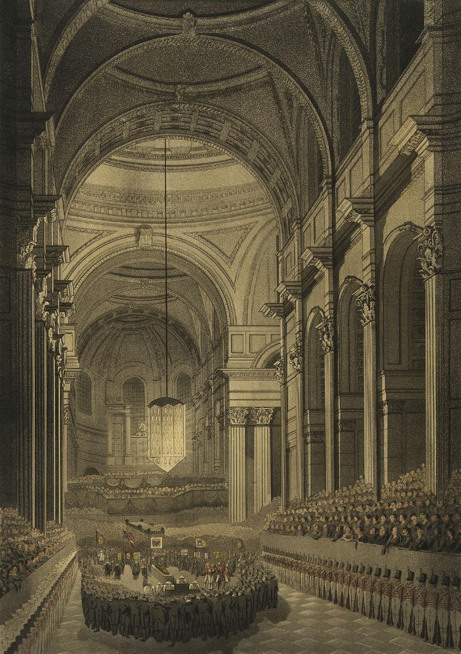 The funeral ceremony of Nelson in St. Paul’s Cathedral at the moment when Sir Isaac Heard, Garter Principal King at Arms, gave his oration