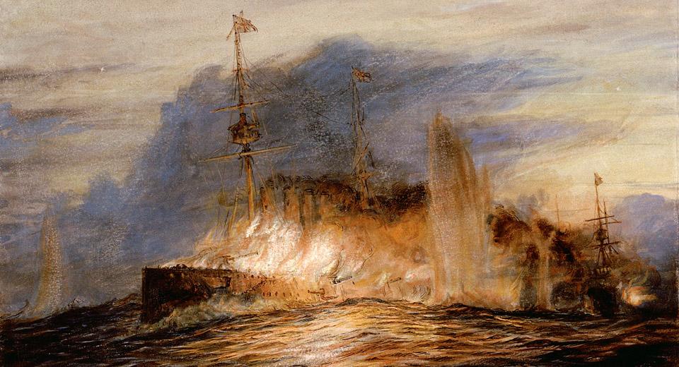 Destruction of HMS Good Hope at the Battle of Coronel, 1 November 1914, watercolour by W.L. Wyllie, PAF1790