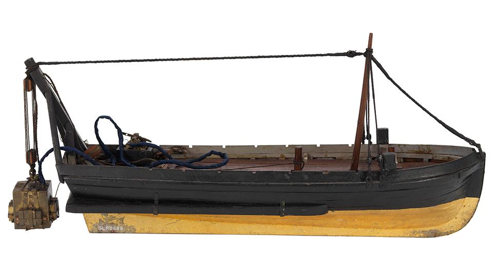 Launch circa 1831, fitted with lifting gear and dive bell used in the recovery of treasure from the Thetis