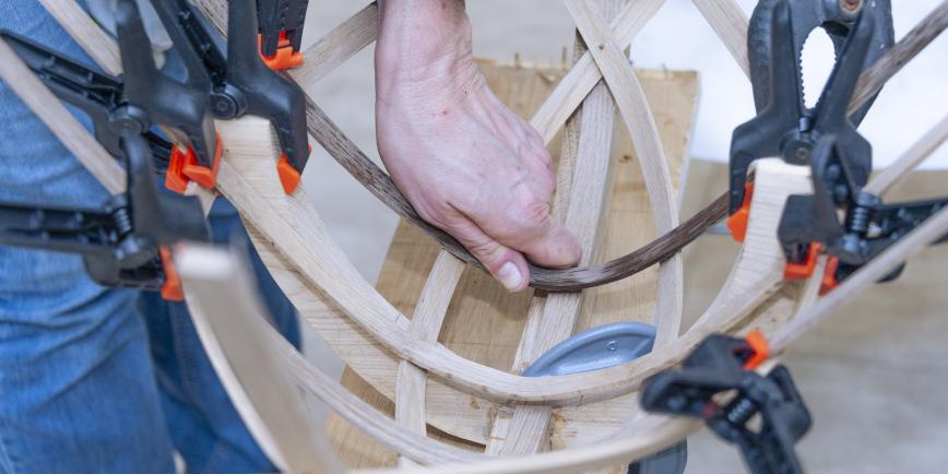 Bending a memory plank - hand bending slat of wood