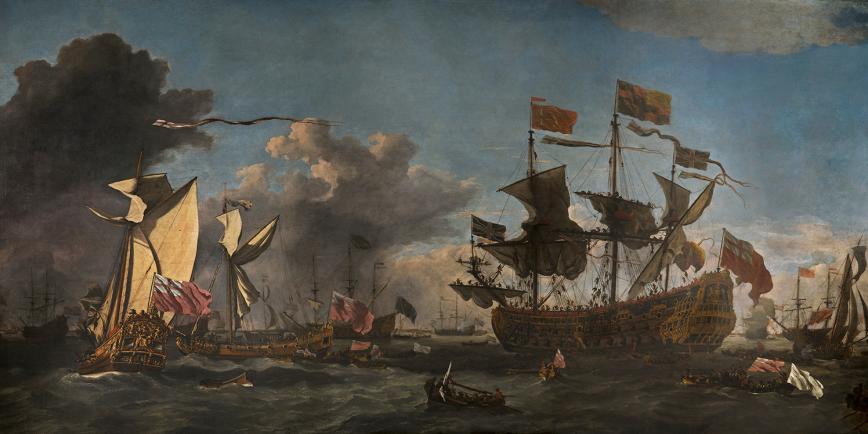 Painting of elaborate ships by Willem Van de Velde the Younger