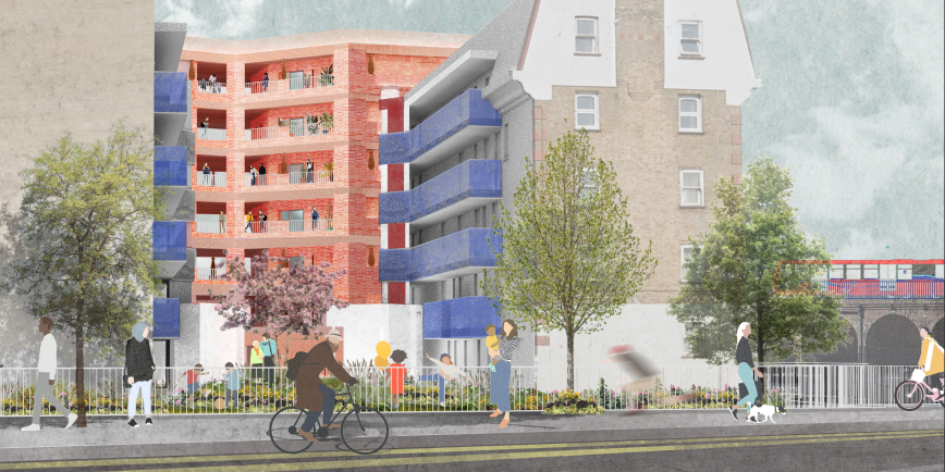 Illustrations of a block of flats