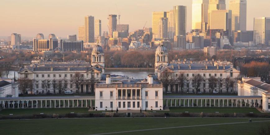 with the River Thames and Canary Wharf in the background