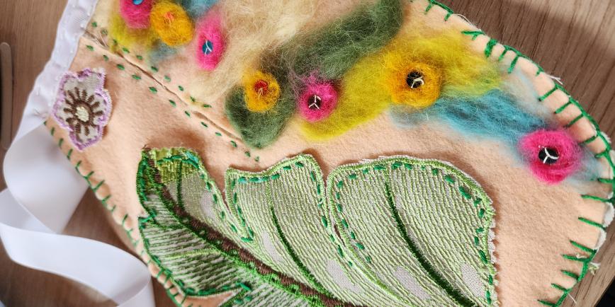 photo of a hand made pocket with embroidery