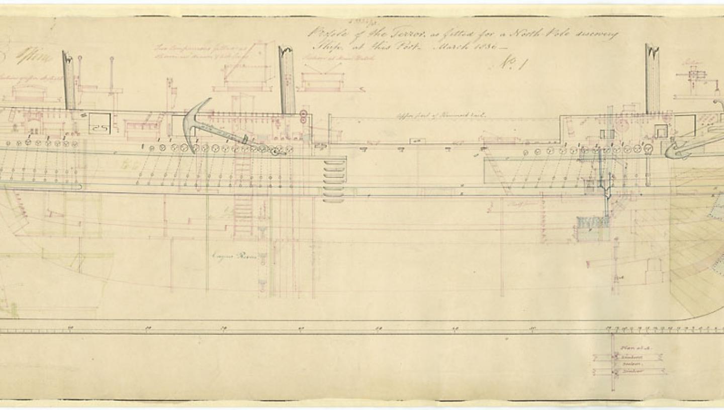 A ship plan showing detailed drawings of HMS Terror