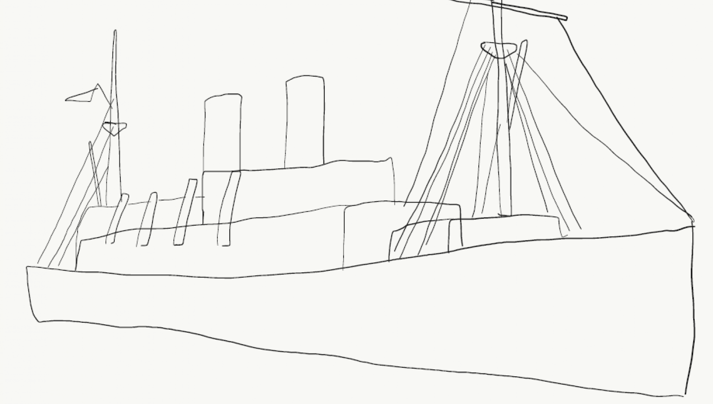 line drawing of Empire Windrush