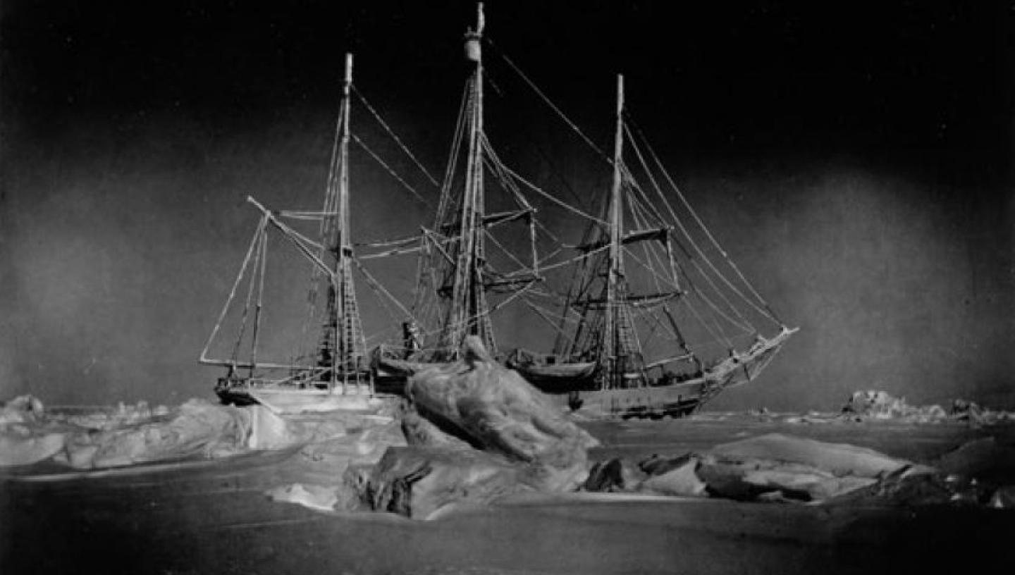 Photograph of the ship, Belgica, stuck in the ice