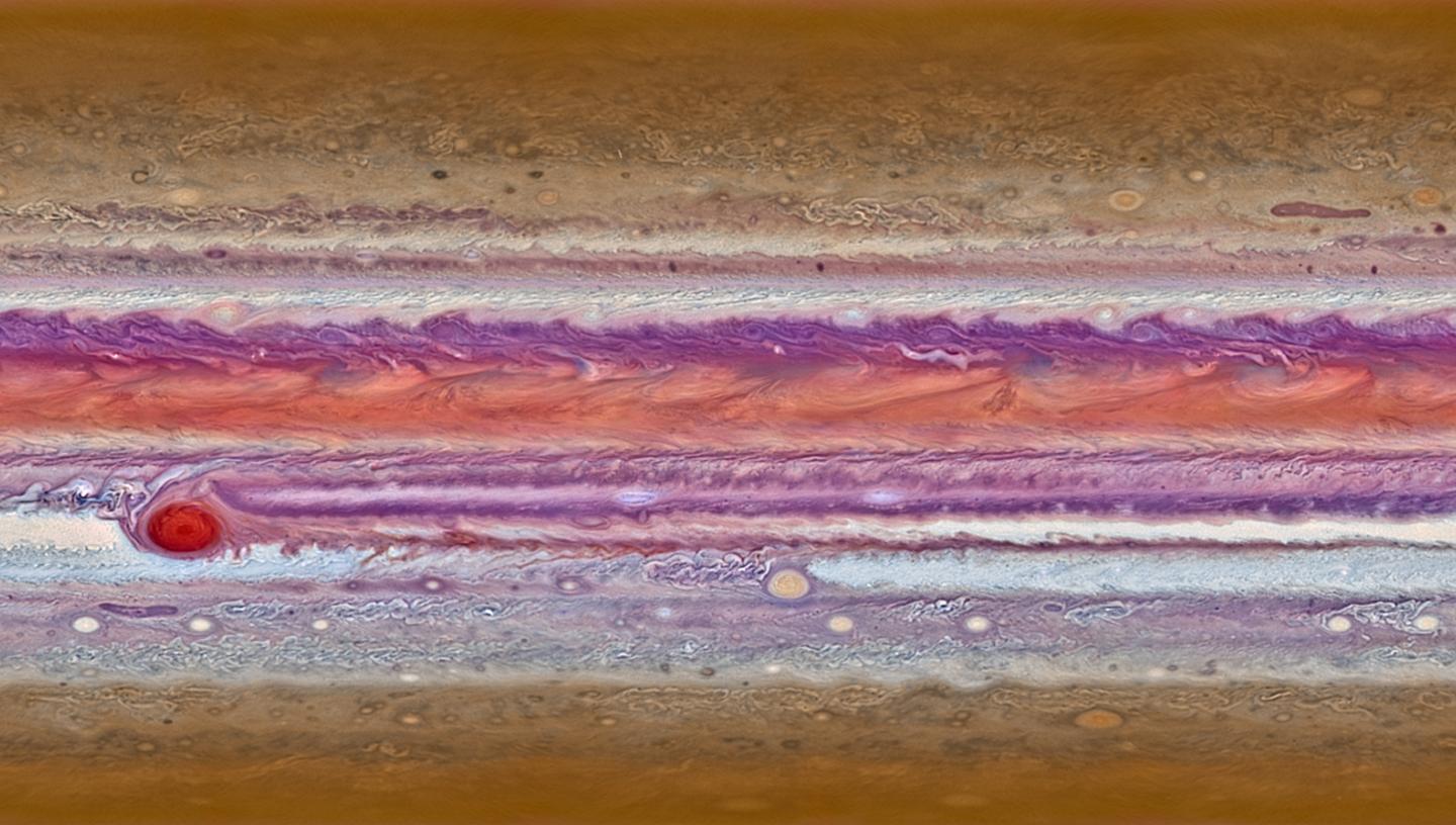 A stretched view of the surface of the planet Jupiter