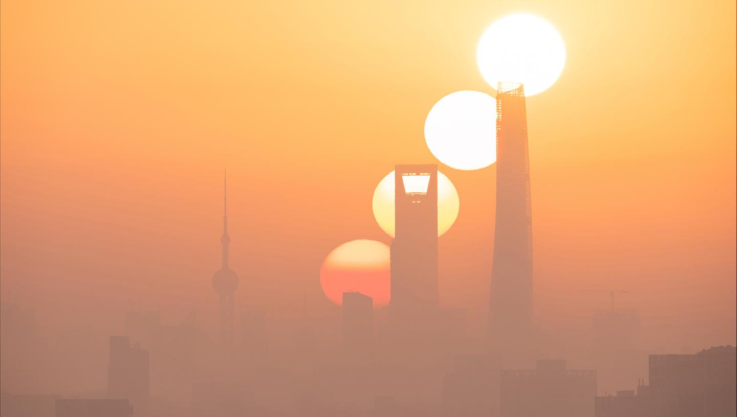 Sunrise over the skyscrapers of Shanghai