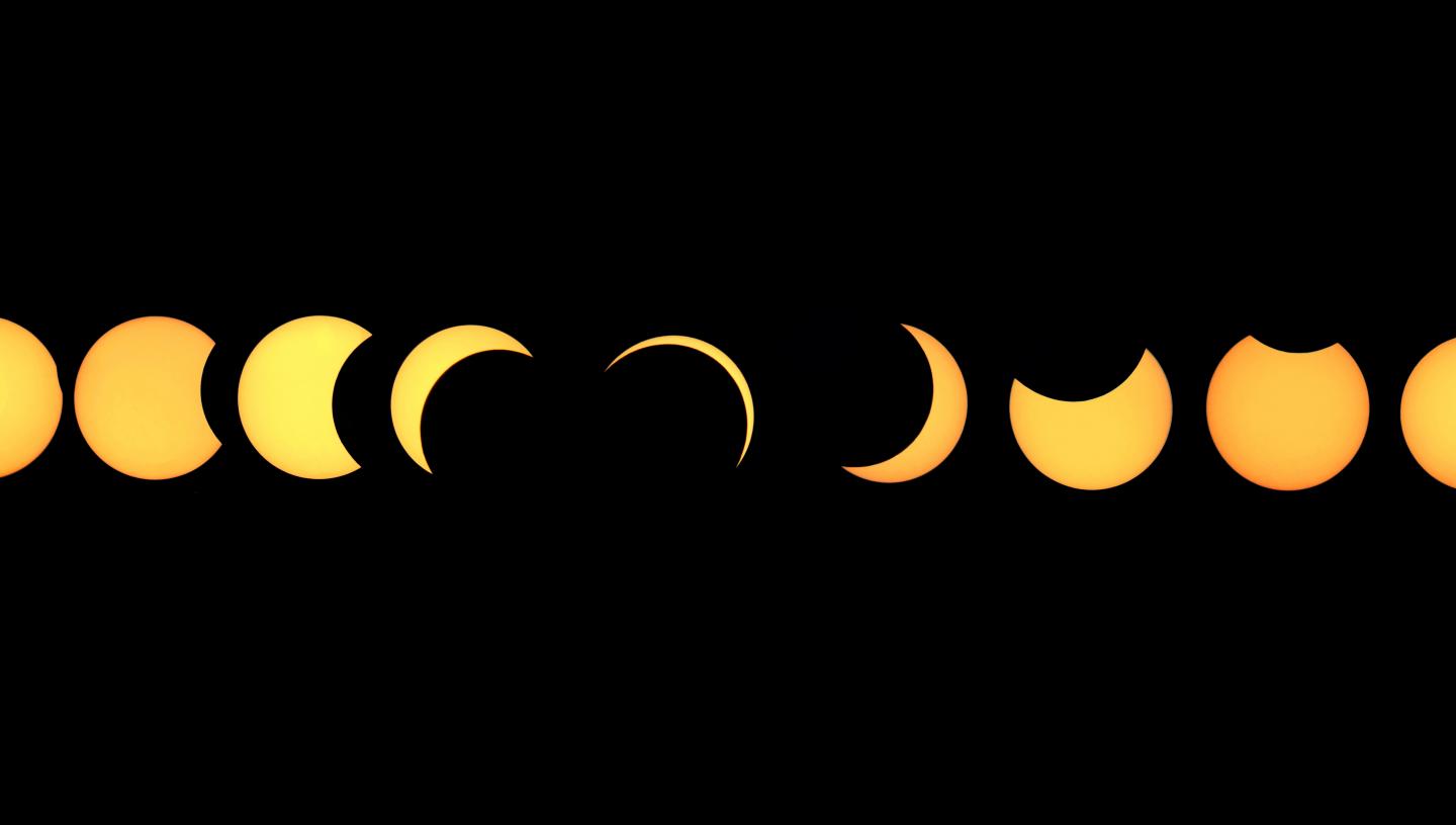 Composite image showing the different stages of a solar eclipse
