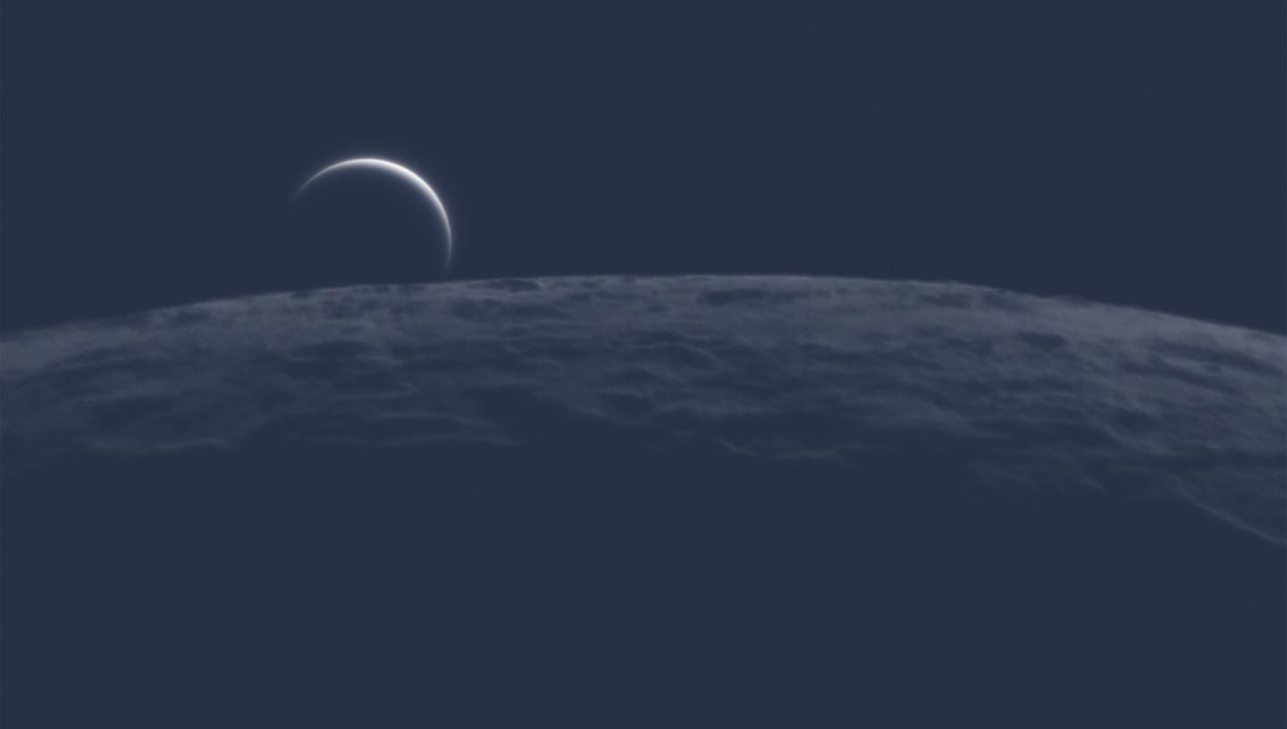 A photograph of the planet Venus taken from Earth, with the Moon's surface in the foreground