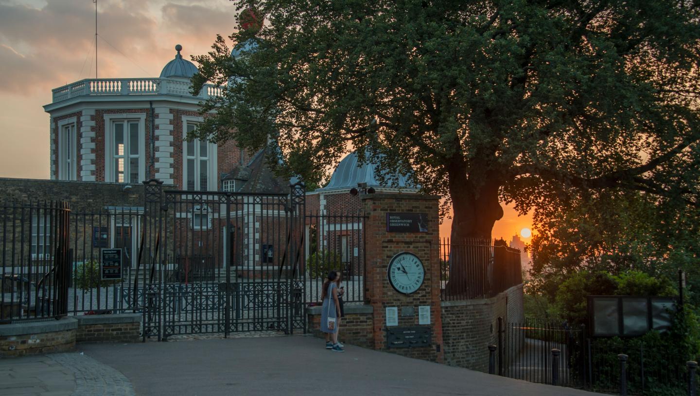 The Royal Observatory Greenwich buildings at sunset