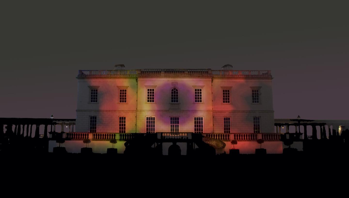 Queen's House lit up with colourful lights