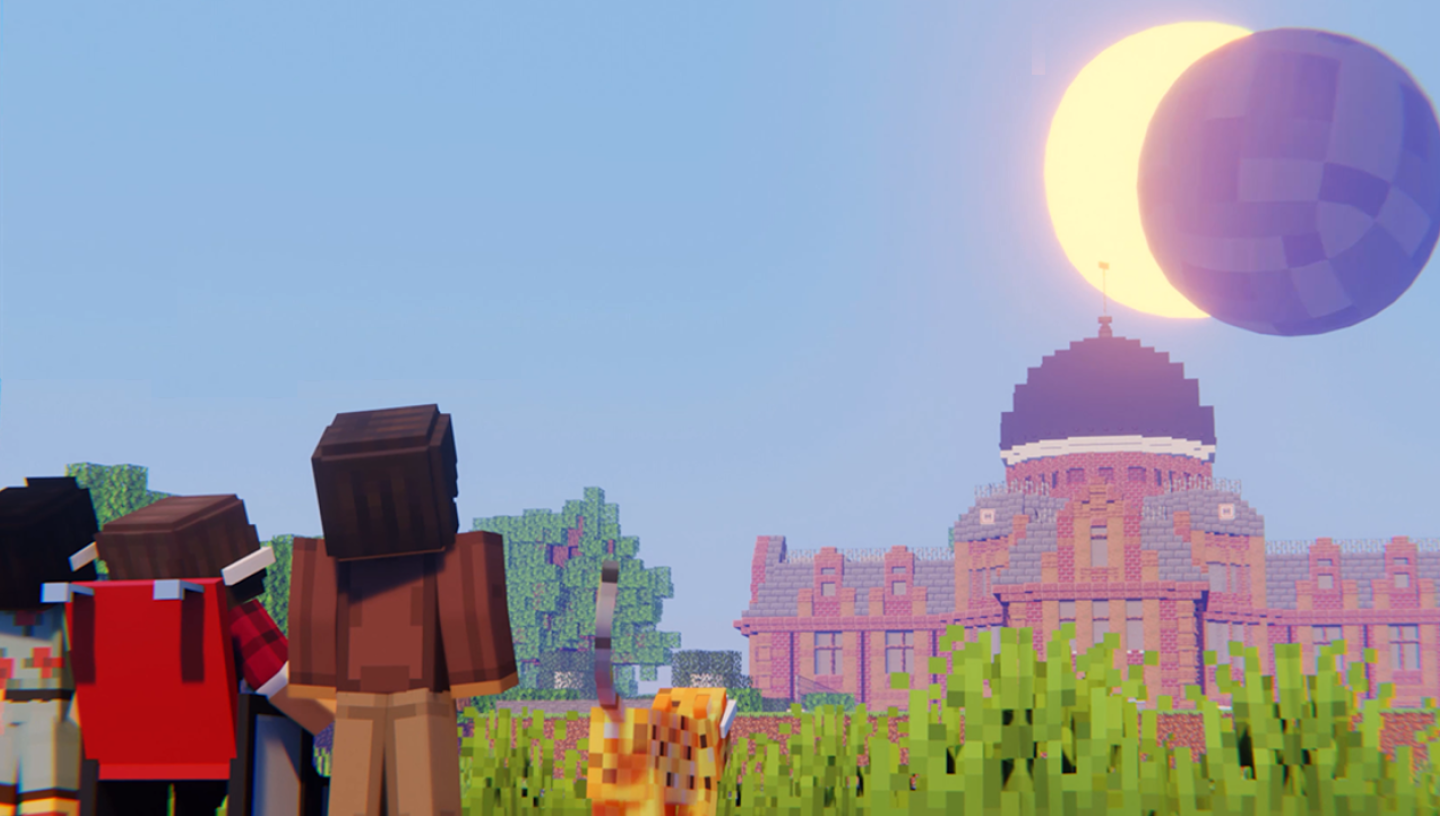 Minecraft characters looking at a solar eclipse