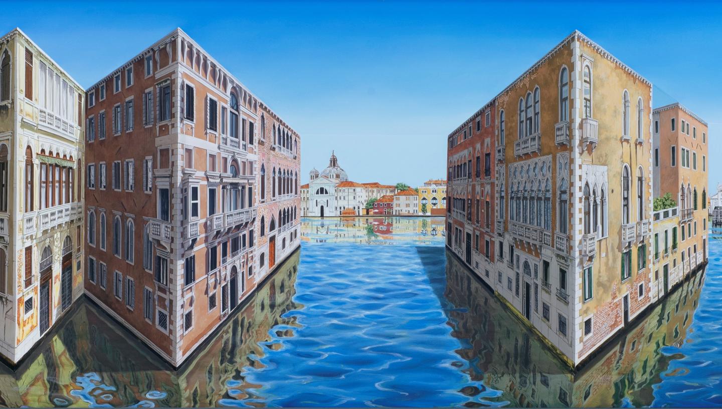 Patrick Hughes, Queen of the Adriatic (2020), Oil on board construction, 76.5 x 170 x 27 cm