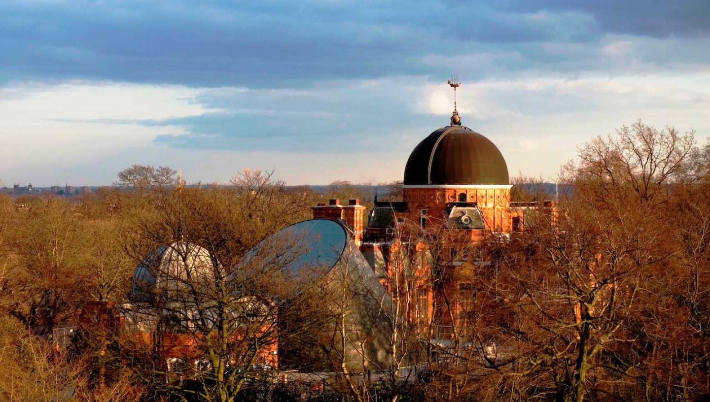 The Royal Observatory and Planetarium buildings seen from above during Autumn