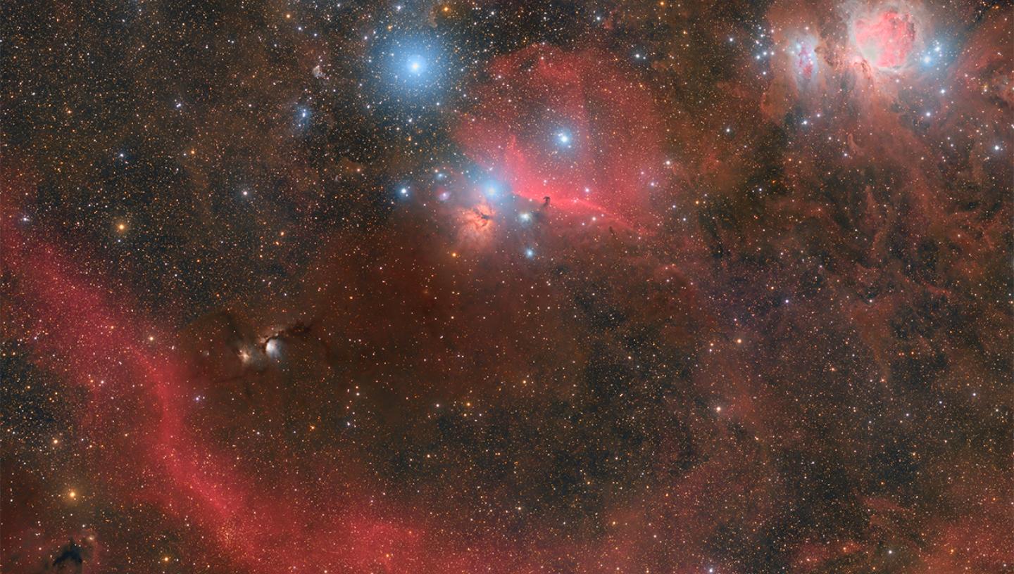 Red nebulae and dust