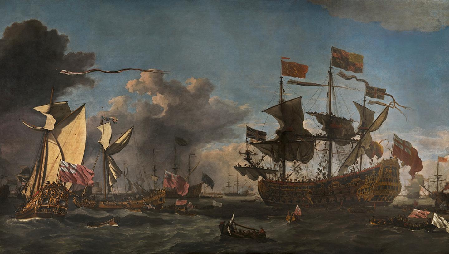 Painting of elaborate ships by Willem Van de Velde the Younger