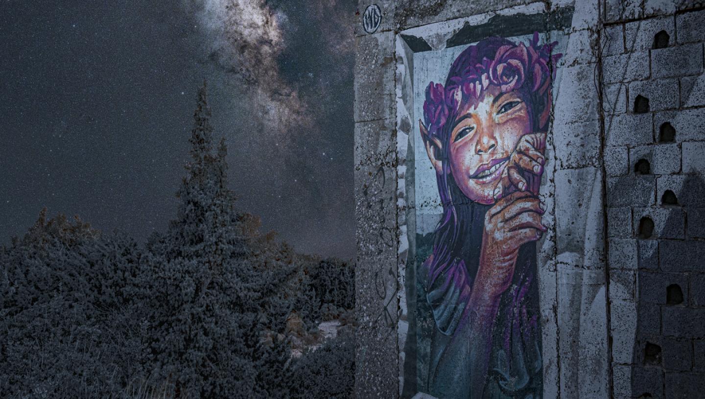 Street art on an abandoned hotel