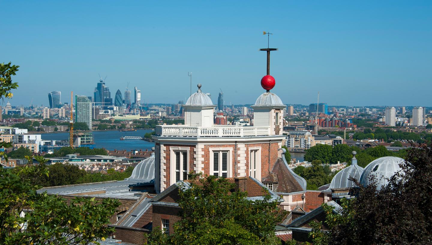 The Royal Observatory Greenwich with a view to the River Thames beyond