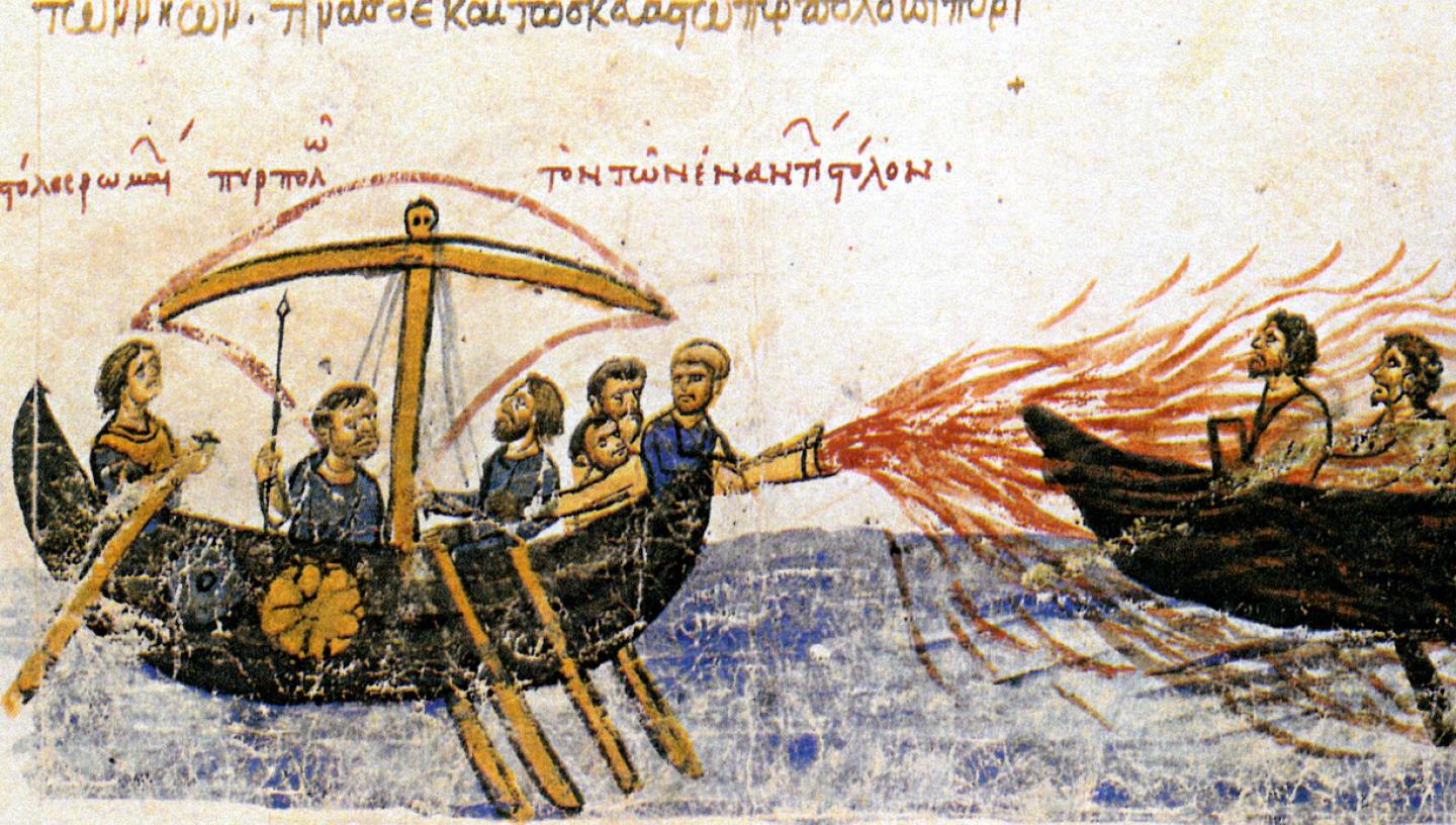 Что такое греческий огонь в истории. Греческий огонь в Византии. Поход Игоря на Царьград греческий огонь.