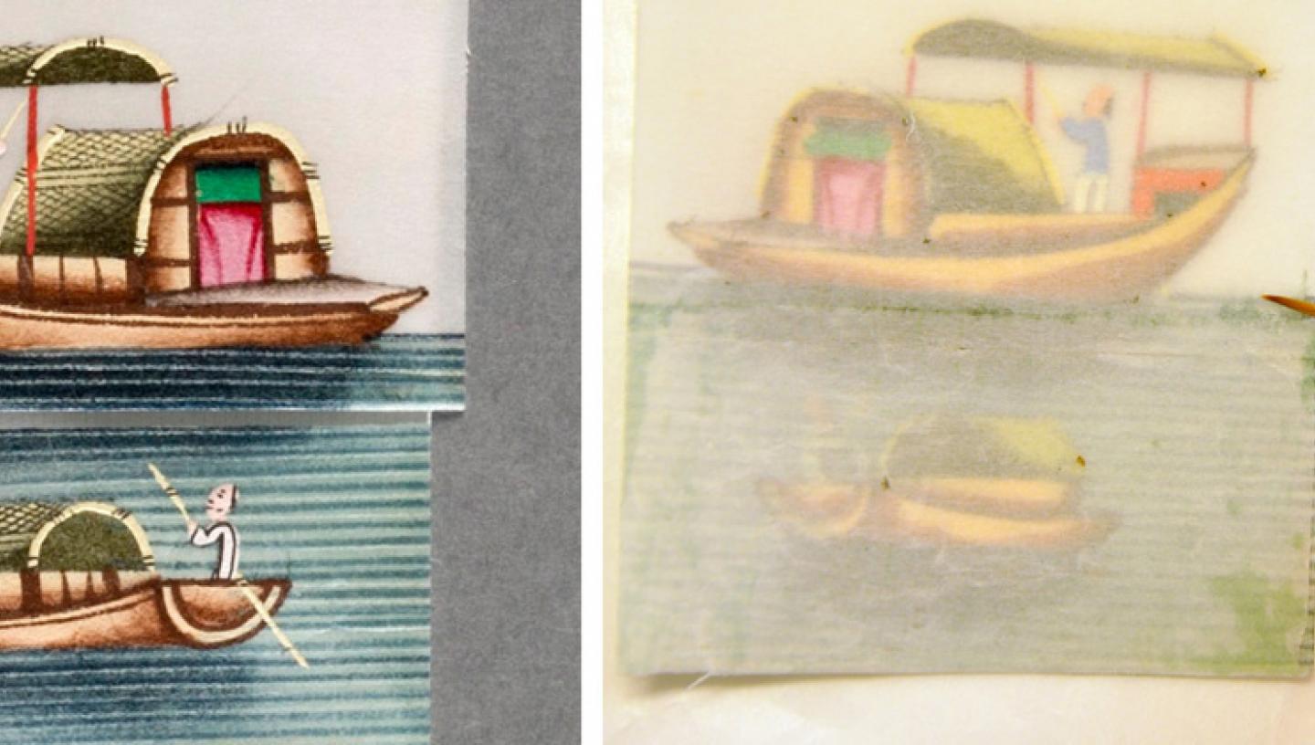 Framed Chinese Pith Painting of a Pleasure Boat - Late 19thC Framed Chinese Pith Painting of a Pleasure Boat - Late 19thC