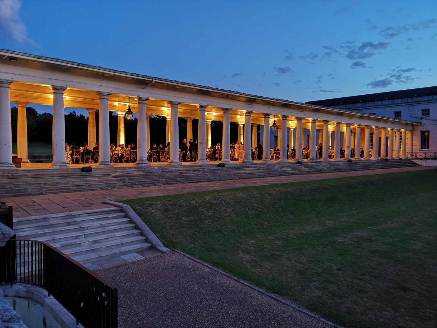 An image showing 'The Colonnades and Lawns for outdoor receptions'