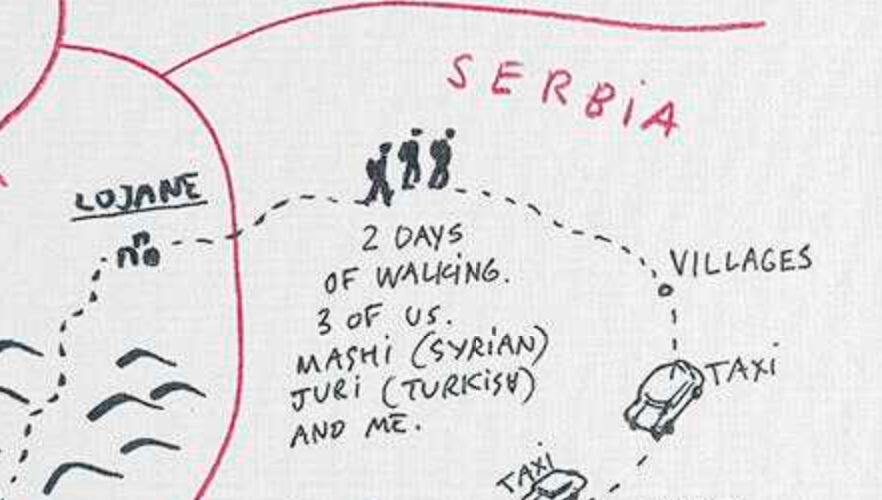 An image showing 'Journey from Lojane into Serbia'
