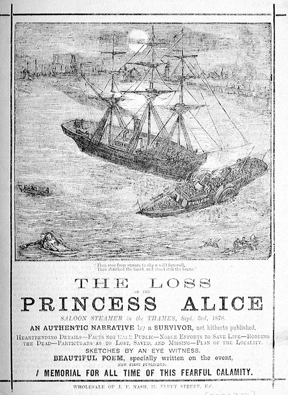 An image showing 'The Loss of the Princess Alice saloon steamer in the Thames, Sept 3rd, 1878'