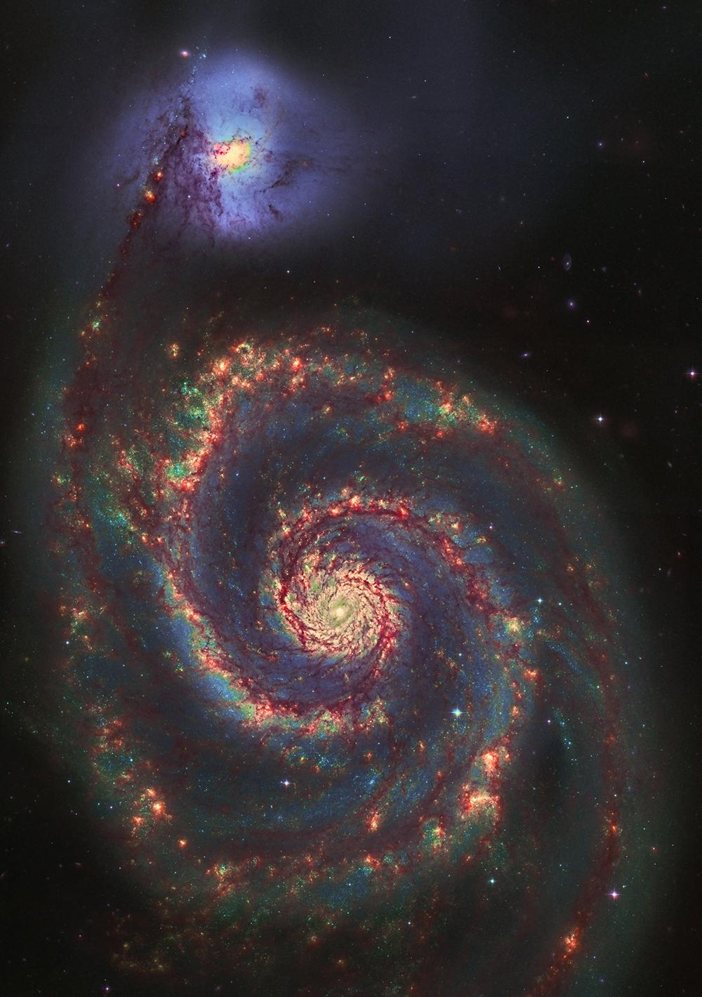 An image showing 'Multiband Whirlpool Galaxy: from Infrared to X-Rays'