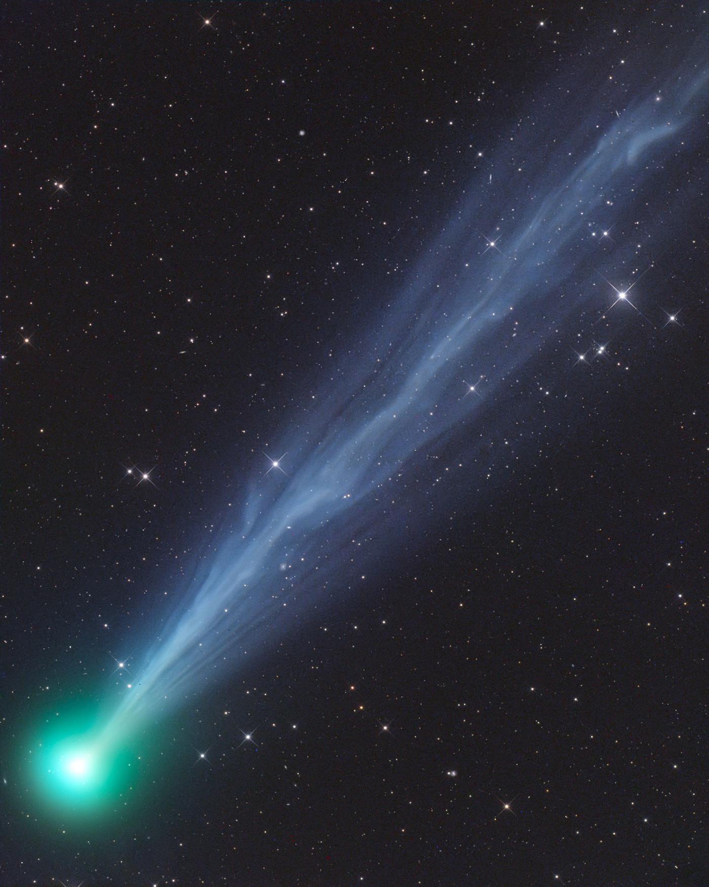 An image showing 'The Exceptionally Active Ion Tail of Comet 2020F8 SWAN'