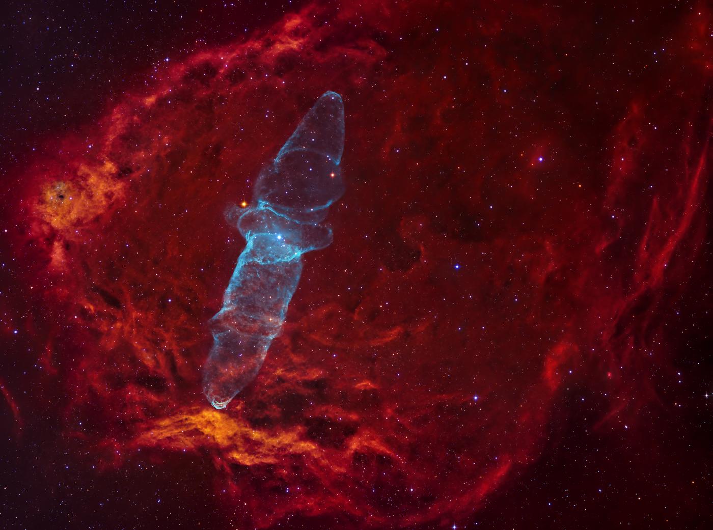 An image showing 'SH2-129 & OU4 - The Flying Bat and Giant Squid Nebula'