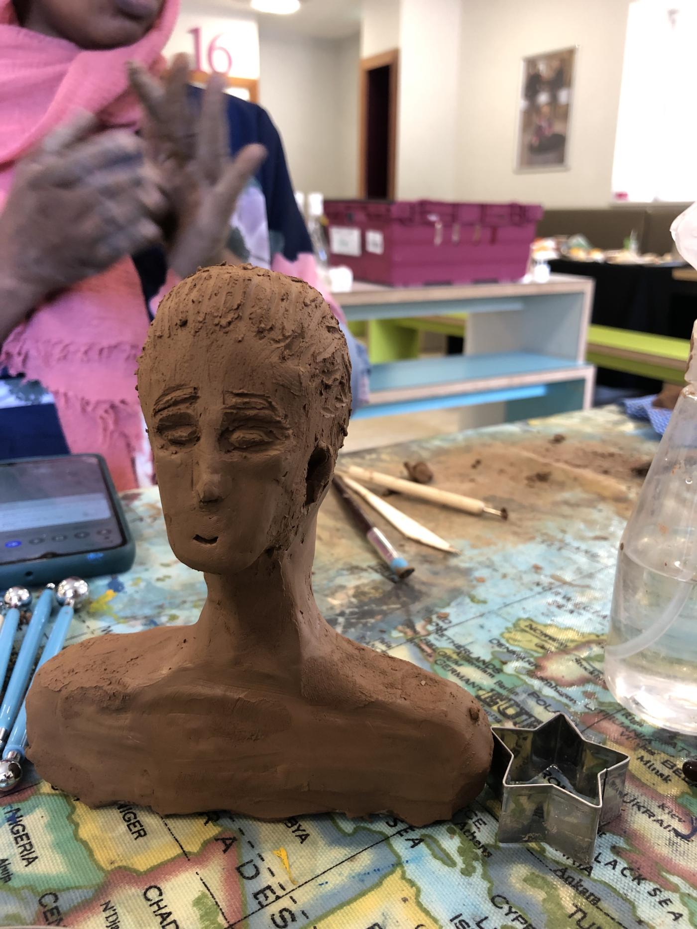 An image showing 'Bust created during clay workshop'