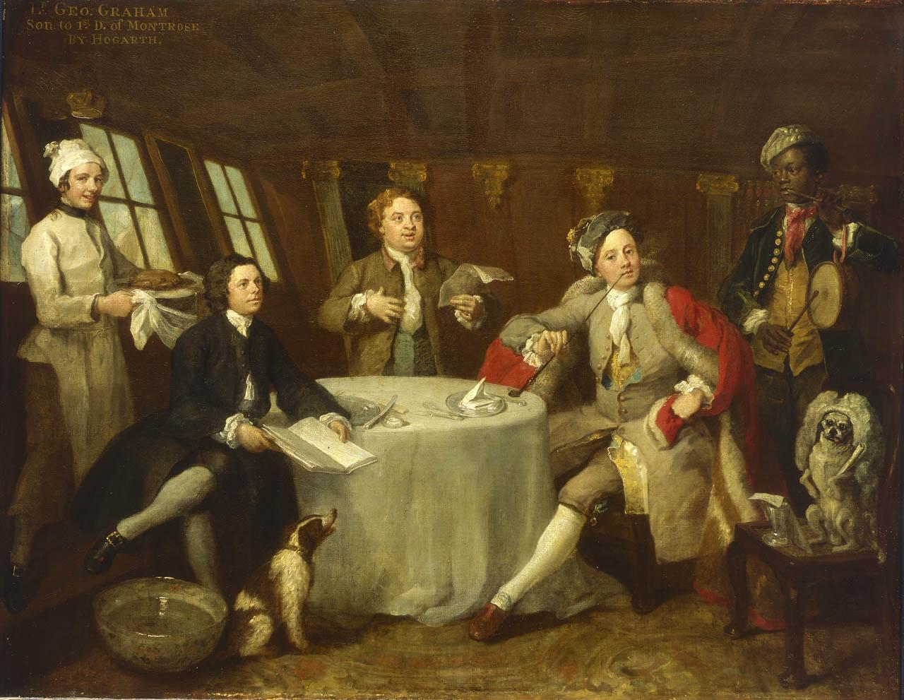 An image showing 'Captain Lord George Graham, 1715-47, in his Cabin by William Hogarth'