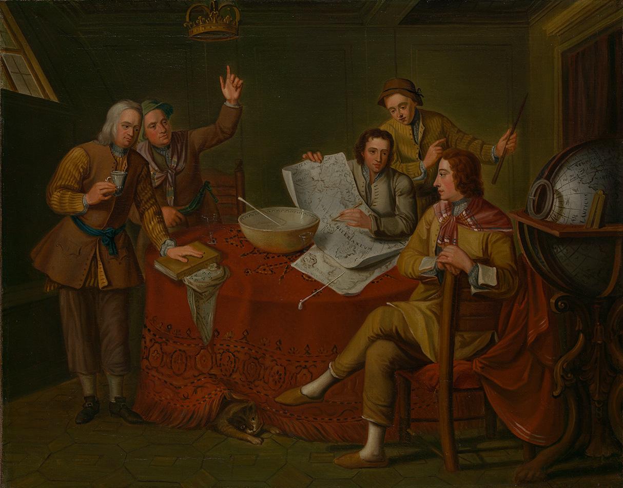 An image showing 'Gustavus Hamilton, 1710-46, 2nd Viscount Boyne, and Friends in a Ship’s Cabin by Bartolomeo Nazari'